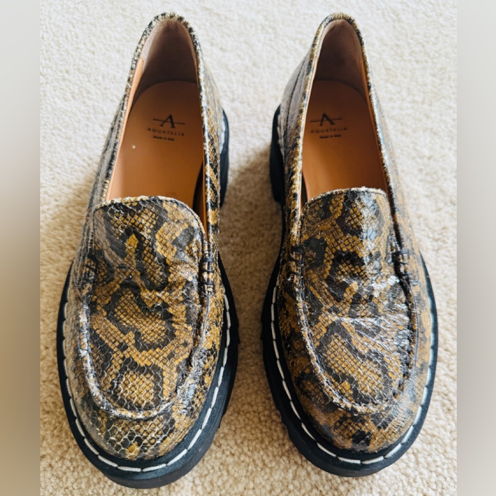 Aquatalia Women's Snake Print Loafers - Size 9